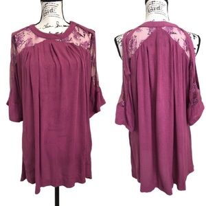 Free People pink cold shoulder lace tunic boho oversized top size small
